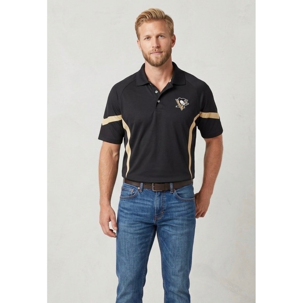 Knights Apparel Pittsburgh Penguins NHL Polo Shirt Mens Medium Black Gold